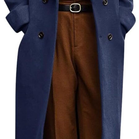 Mens Full Length Trench Coat Notched Lapel Long Jacket Double Breasted Classic Winter Overcoat