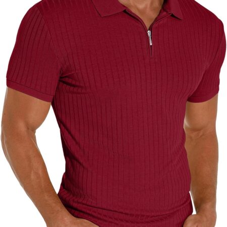 Men's Polo Shirts Slim Fit Short/Long  Zipper Polo T Shirt Casual Golf Shirt Classic Tee