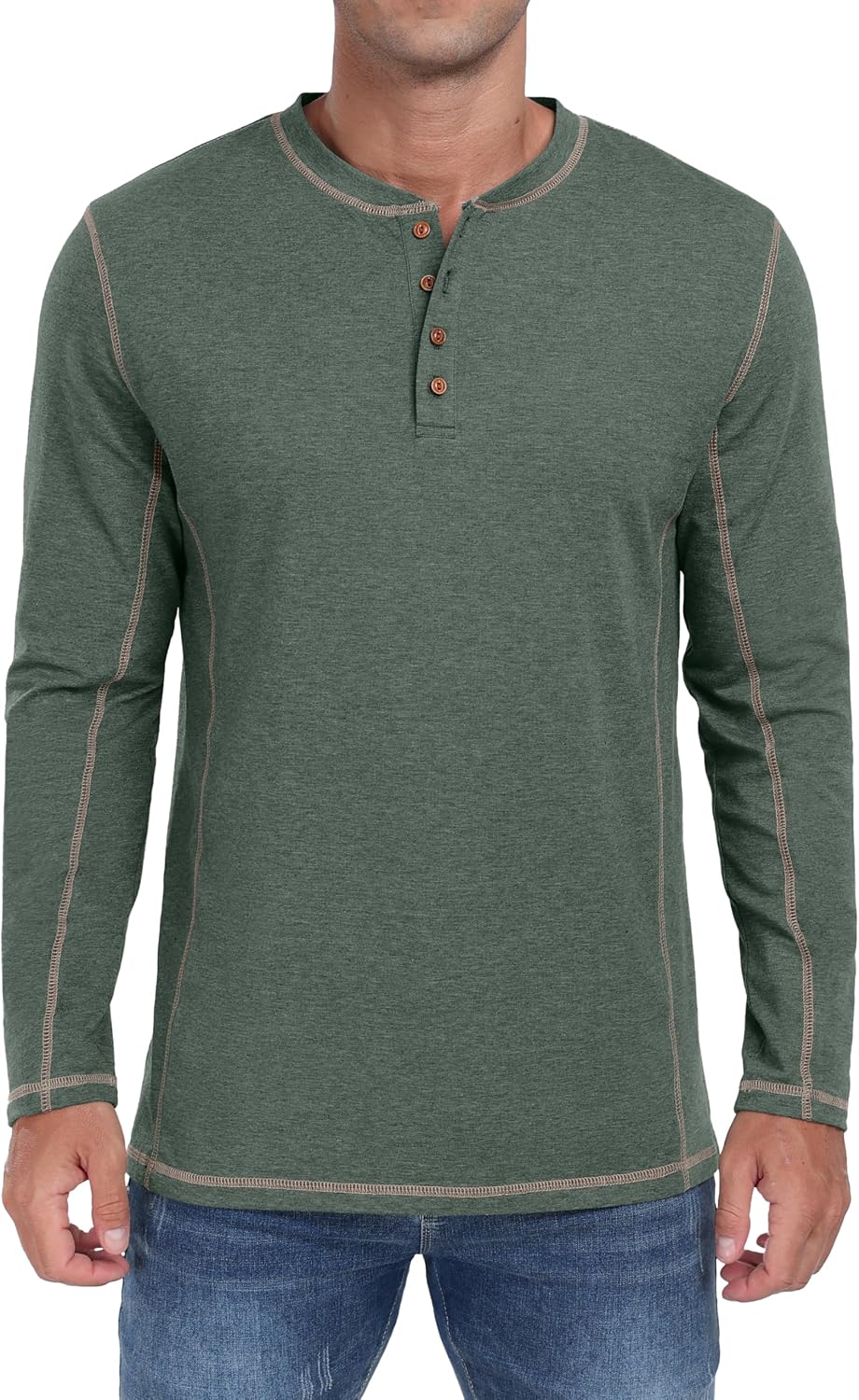 Men's Shirts Long Sleeve Casual Classic Tee Cotton Button T-Shirts