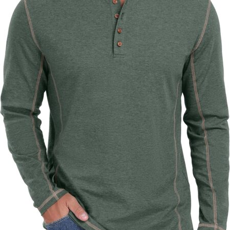 Men's Shirts Long Sleeve Casual Classic Tee Cotton Button T-Shirts