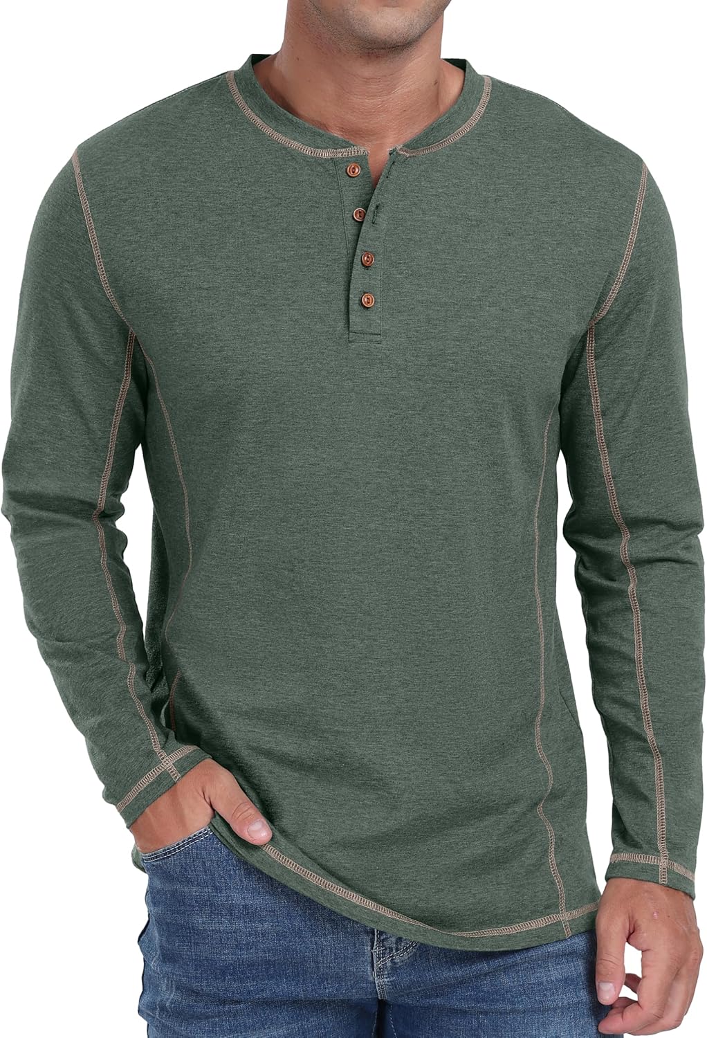 Men's Shirts Long Sleeve Casual Classic Tee Cotton Button T-Shirts